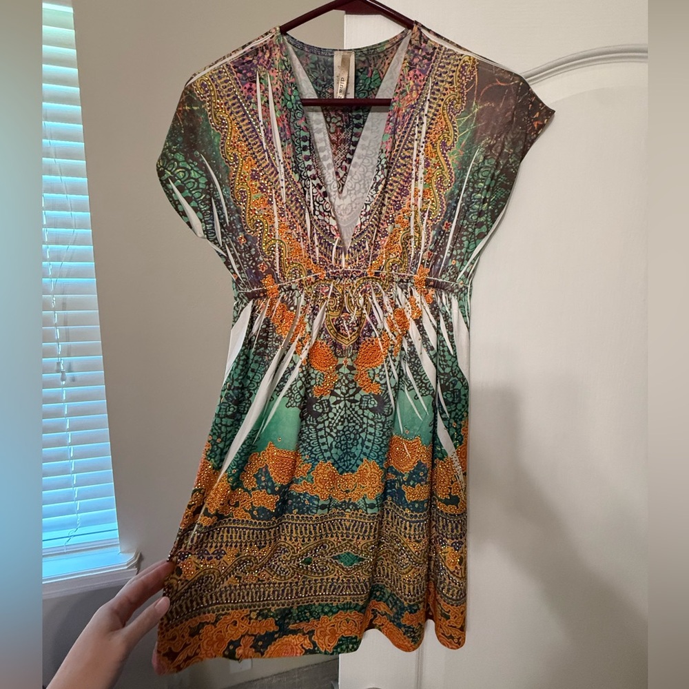 Dina Be Vibrant Boho Multicolor V-Neck Dress